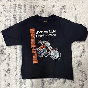 Toddler . Harley-Davidson Black Tee with Orange & White Motorcycle Graphic. 4T.